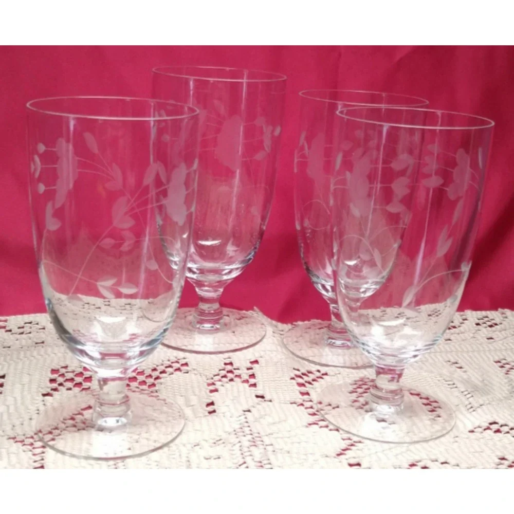 Princess House Heritage 425 Iced Tea Glass Set 4 Clear Floral Crystal Vintage